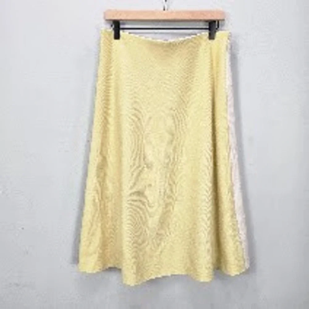 COS Knit Midi Skirt M Butter Yellow Wool Blend Elastic Waistband Textured Office